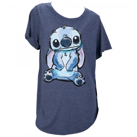 Lilo and Stitch Blue Heather Front Print Junior's Tunic T-Shirt